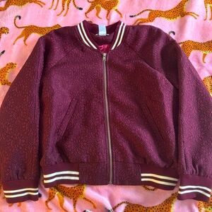 Esley Maroon Burgundy Patterned Varsity Bomber Jacket size small
